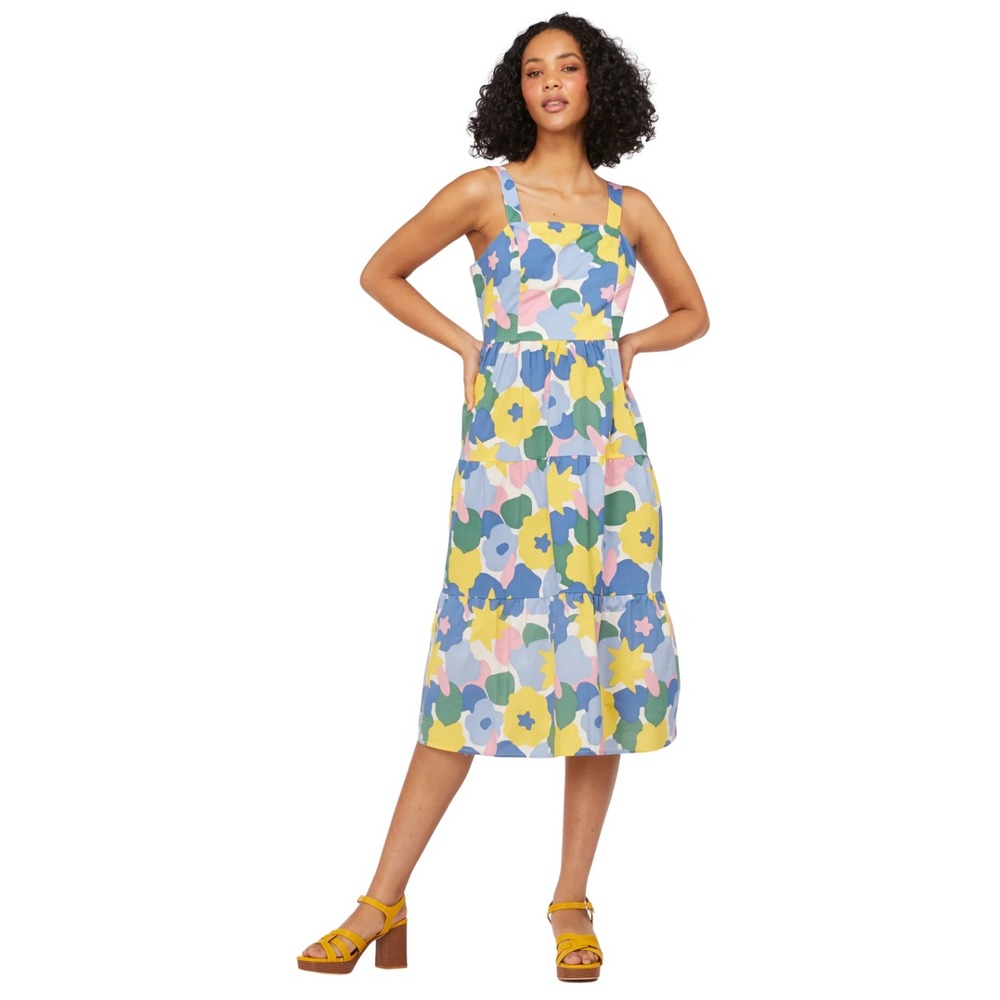 Princess Highway Dress Size 12 Luna Retro Floral Tiered Midi Organic Cotton NEW